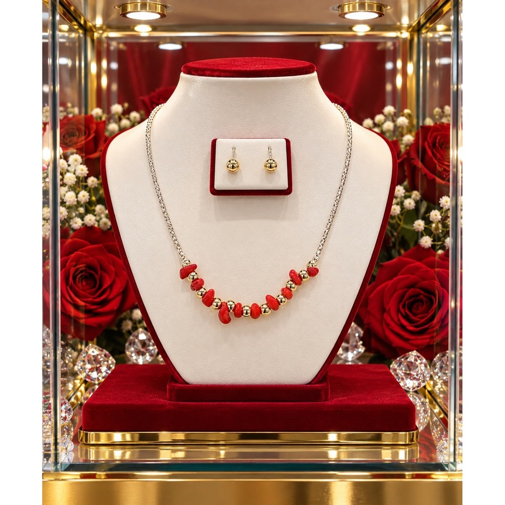 Jewelry Set Necklace Women Bohemian-Style Natural Stone and Gold Beads Set